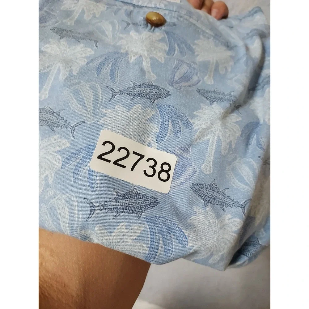 Vineyard Vines Breaker Short Mens 40 Palm Tree Fish Print Blue Preppy STARCHED